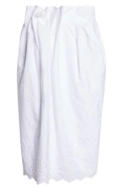 Simone Rocha Pleated Waist Poplin Pencil Skirt In White