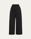 Simone Rocha Pleated Wide Leg Puddle Wool Trousers In Black