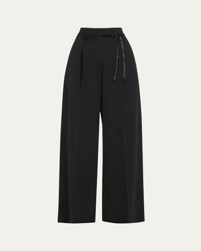 Simone Rocha Pleated Wide Leg Puddle Wool Trousers In Black