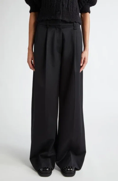 Simone Rocha Pleated Wide Leg Trousers In Black/black