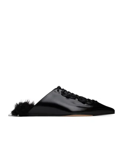 Simone Rocha Pointed-toe Faux-fur Muller Shoes In Black