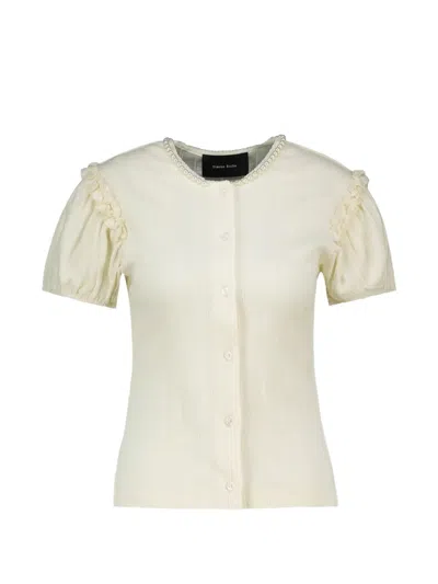 Simone Rocha Pointelle Puff Sleeve Cardigan In Neutral