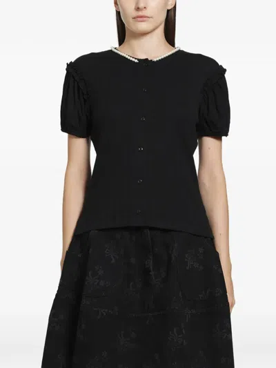 Simone Rocha Pointelle Puff Sleeve Cardigan In Black