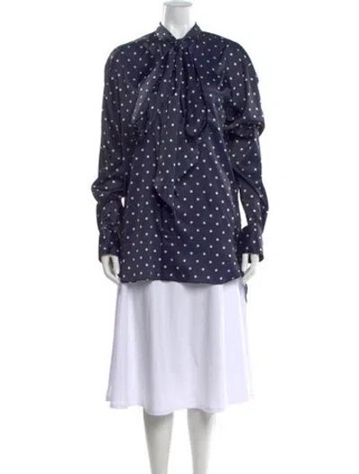 Pre-owned Simone Rocha Polka Dot Print Tie Neck Blouse In Blue