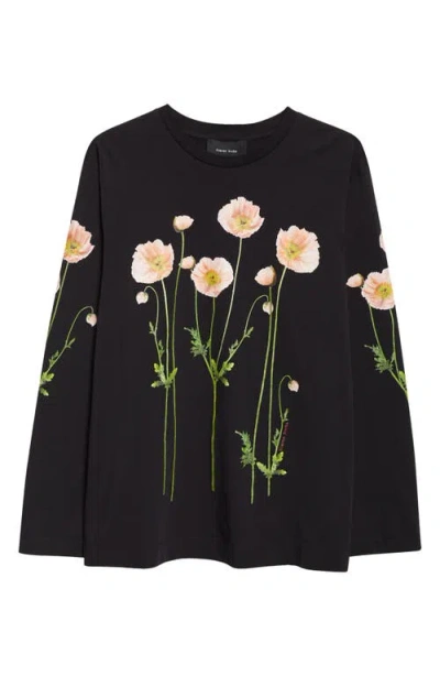 Simone Rocha Poppy Field Print Long Sleeve Graphic T-shirt In Black
