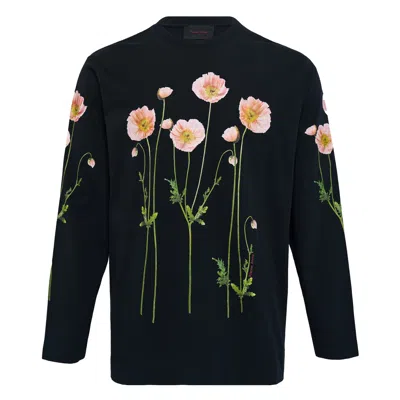 Simone Rocha Poppy Field Printed Long-sleeve T-shirt In Black