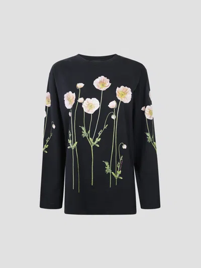 Simone Rocha Poppy Field Print Long Sleeve T-shirt In Animal Print