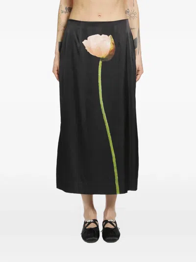 Simone Rocha Poppy Motif Pencil Skirt In Black