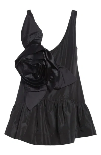 Simone Rocha Pressed Rosette Tilted Taffeta Peplum Top In Black
