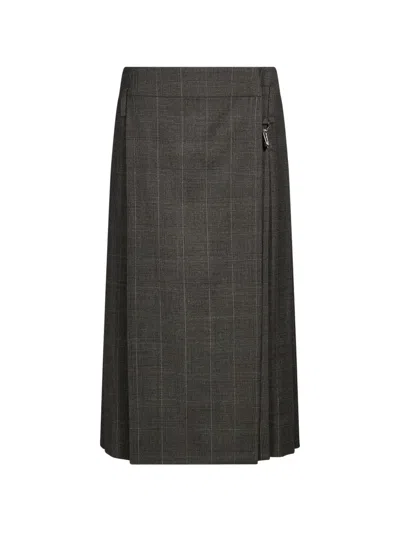 Simone Rocha Prince Of Wales Check Pleated Midi Skirt In Gray