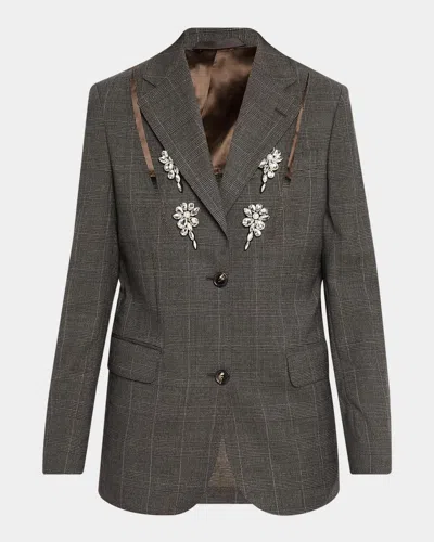 Simone Rocha Prince Of Wales Check Wool Single-breasted Slash Jacket In Gray