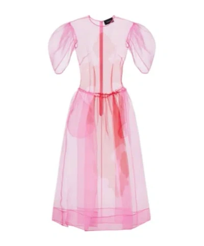 Simone Rocha Printed Organza Midi Dress In Pink