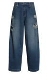 Simone Rocha Puddle Distressed Wide Leg Jeans In Blue