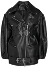 Simone Rocha Puff Sleeve Belted Leather Biker Jacket In Black