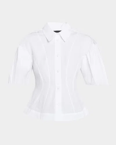 Simone Rocha Puff-sleeve Button-down Peplum Shirt In White
