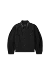 Simone Rocha Puff Sleeve Denim Jacket W/ Emb Black In Black