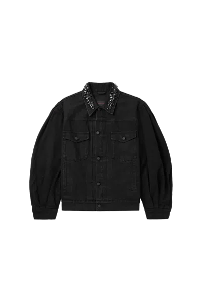 Simone Rocha Puff Sleeve Denim Jacket W/ Emb Black