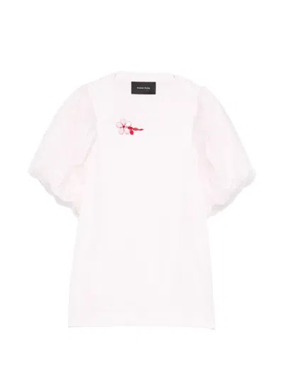 Simone Rocha Puff-sleeve Flower T-shirt In White