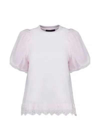 Simone Rocha Puff-sleeve Lace T-shirt In Pink