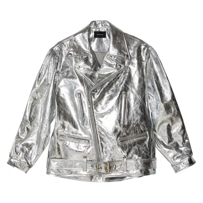 Pre-owned Simone Rocha Puff Sleeve Leather Biker Jacket 'silver' | Men's Size Xl
