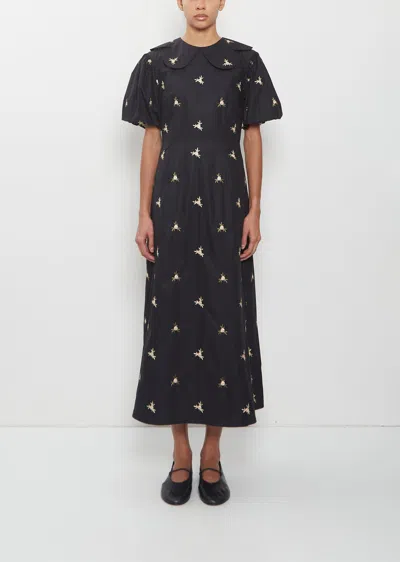 Simone Rocha Puff Sleeve Petal Collar Dress In Black
