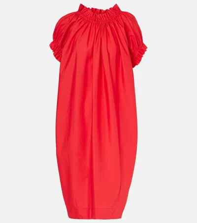 Simone Rocha Puff-sleeve Ruffled Cotton Midi Dress In Red