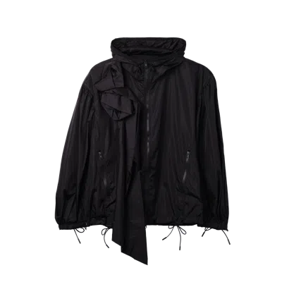 Simone Rocha Puff Sleeve Tech Nylon Jacket With Pressed Rose Black