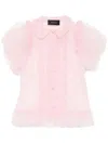Simone Rocha Pink Sheer Puff Sleeve Multi Ruffle Frill Shirt In Pink