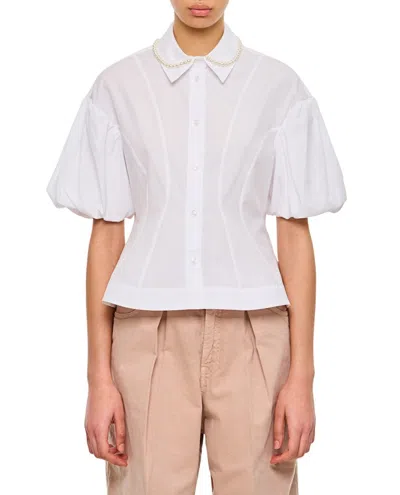 Simone Rocha Puff Sleeves White Shirt With Pearl-embellished Collar
