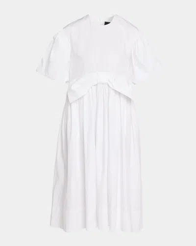 Simone Rocha Puff-sleeve Gathered Bow Cotton Midi Dress In White