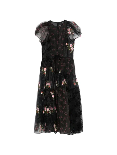 Simone Rocha Puff-sleeve Patchwork Dress In Black