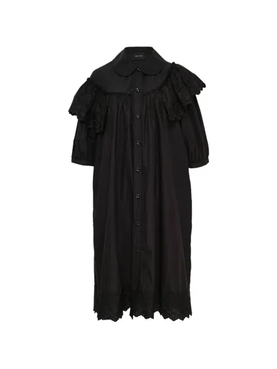 Simone Rocha Puff Sleeve Ruffle Frill Trim Dress In Black