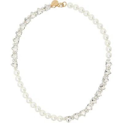 Simone Rocha Quartet Faux-pearl & Crystal Heart Necklace In Pearl/crystal