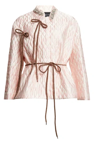 Simone Rocha Quilted Floral Offset Fragment Collar Jacket In Pink