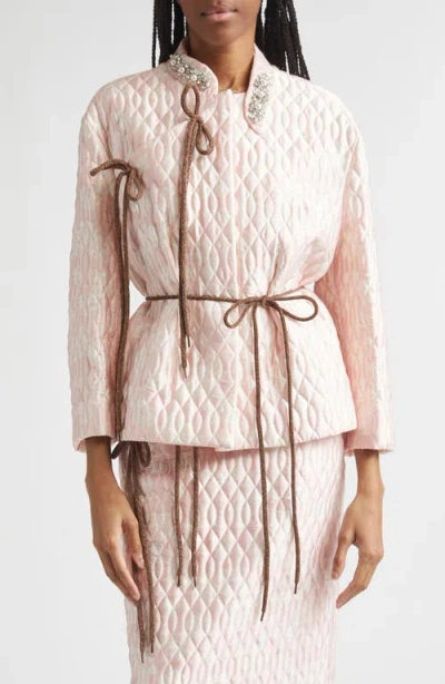 Simone Rocha Quilted Floral Offset Fragment Collar Jacket In Pink