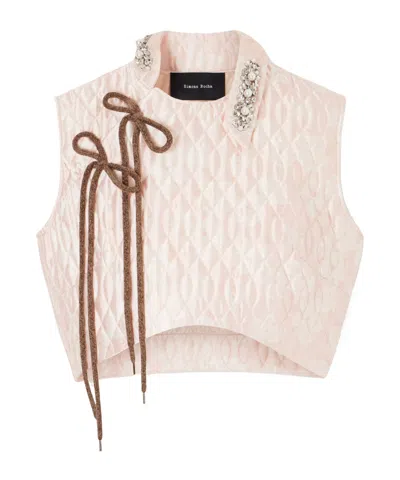 Simone Rocha Pink Embellished Quilted Offset Fragment Collar Blouse