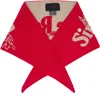 Simone Rocha Red & Beige Graphic Logo Knit Neckerchief Scarf In Red