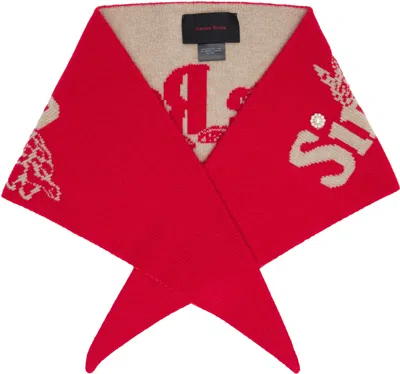 Simone Rocha Red & Beige Graphic Logo Knit Neckerchief Scarf