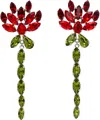 Simone Rocha Red & Green Crystal Carnation Drip Earrings In Red Multi