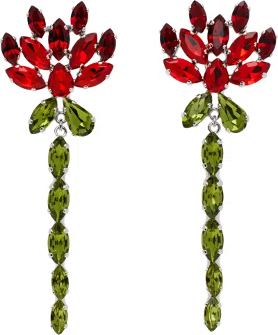 Simone Rocha Red & Green Crystal Carnation Drip Earrings