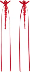 Simone Rocha Red Bow Ribbon Drip Earrings In Red
