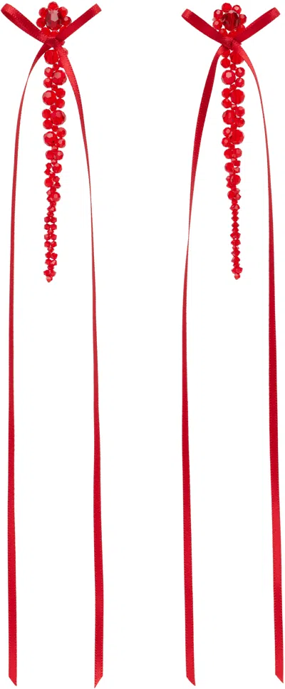 SIMONE ROCHA RED BOW RIBBON DRIP EARRINGS