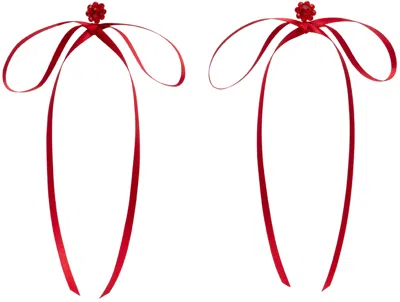Simone Rocha Red Bow Ribbon Stud Earrings In Red/red