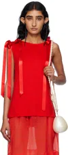 Simone Rocha Red Bow Ribbon Tail Tank Top In Red