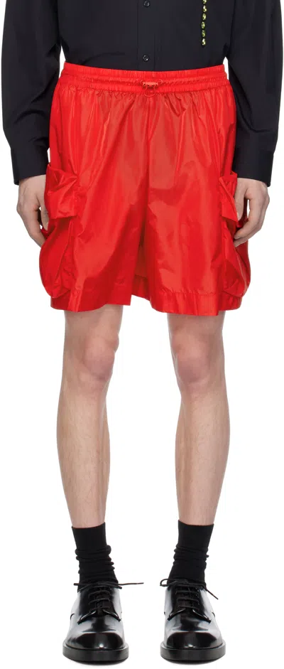 Simone Rocha Red Cargo Flap Pocket Drawstring Shorts