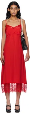 Simone Rocha Lace-trim Crepe De Chine Midi Slip Dress In Red