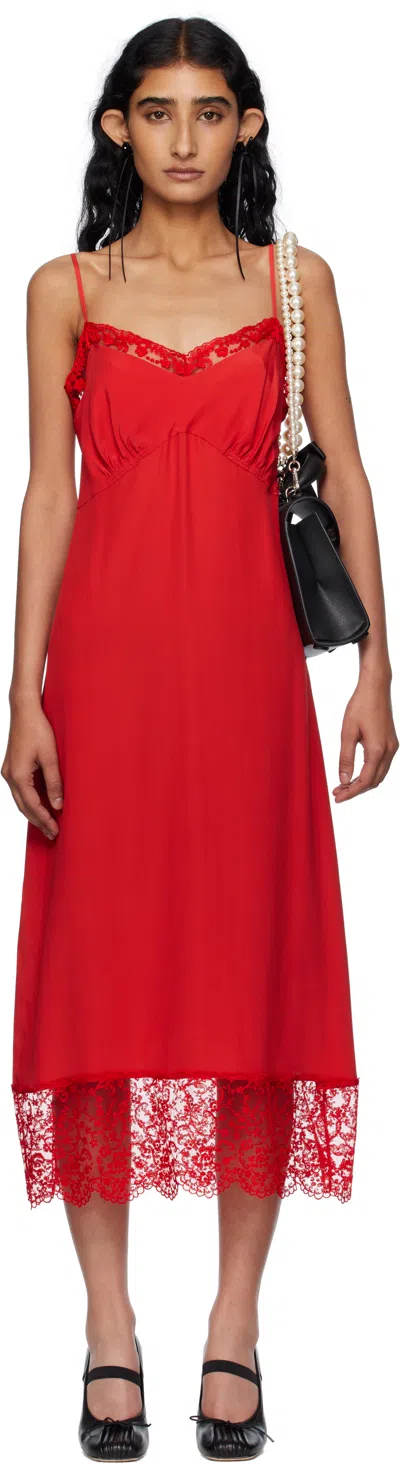 Simone Rocha Red Deep Lace Trim Slip Midi Dress