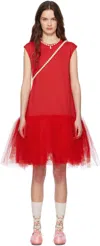 Simone Rocha Tulle-trimmed Cotton Jersey Minidress In Red