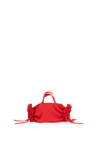 Simone Rocha Double Ribbon Nylon Handbag With Bow And Ruffles In Red