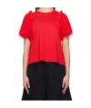 Simone Rocha Red Tulle Overlay Puff Sleeve Frill T-shirt In Red